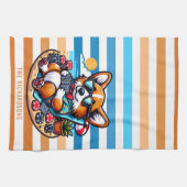 コーギおもしろいドッグトランプのポーカー選手オンバケーション キッチンタオル (横)