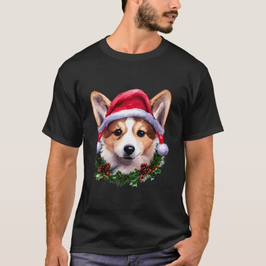 コーギおもしろいドッグ恋人クリスマスハットクリスマス2022 Tシャツ (正面)