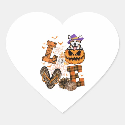 コーギおもしろいドッグ愛人ギフトラブコーギハロウィーン ハートシール (正面)