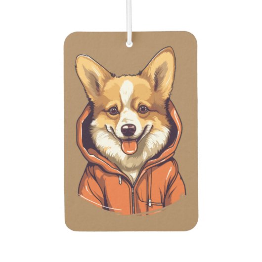 コーギおもしろいドッグ着用フード付きスウェットシャツ カーエアーフレッシュナー (正面)