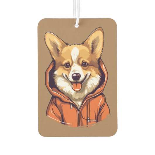 コーギおもしろいドッグ着用フード付きスウェットシャツ カーエアーフレッシュナー (裏面)