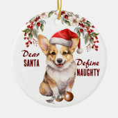 コーギおもしろい子犬がクリスマスをいけな定義 セラミックオーナメント (正面)