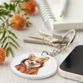 コーギおもしろい着用フード付きスウェットシャツ キーホルダー (正面右)