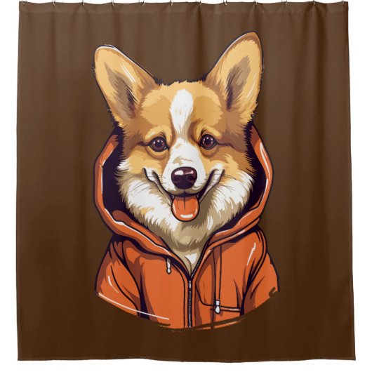 コーギおもしろい着用フード付きスウェットシャツ シャワーカーテン (正面)