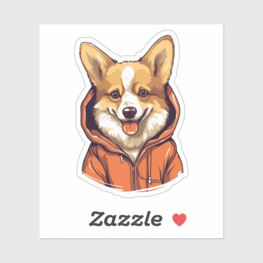 コーギおもしろい着用フード付きスウェットシャツ シール (シート)
