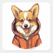 コーギおもしろい着用フード付きスウェットシャツ スクエアシール (正面)