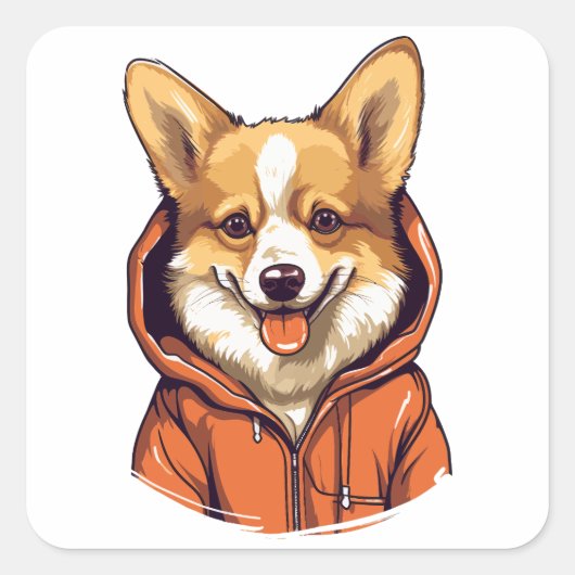 コーギおもしろい着用フード付きスウェットシャツ スクエアシール (正面)