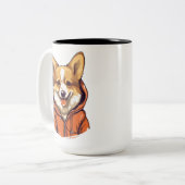 コーギおもしろい着用フード付きスウェットシャツ ツートーンマグカップ (正面左)