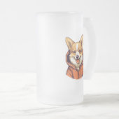 コーギおもしろい着用フード付きスウェットシャツ フロストグラスビールジョッキ (正面右)