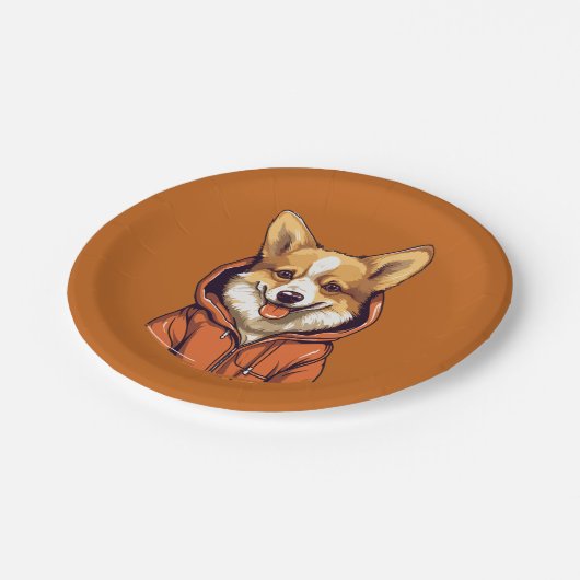 コーギおもしろい着用フード付きスウェットシャツ ペーパープレート (アングル)