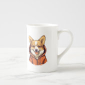 コーギおもしろい着用フード付きスウェットシャツ ボーンチャイナマグカップ (右)