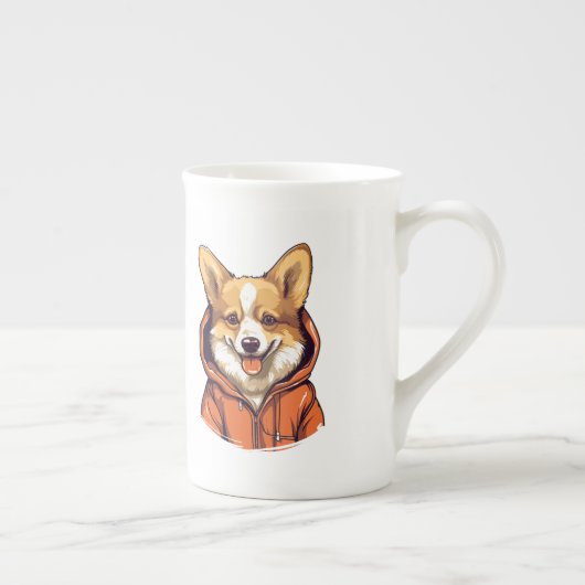 コーギおもしろい着用フード付きスウェットシャツ ボーンチャイナマグカップ (右)