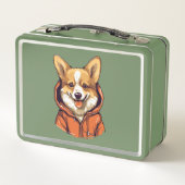 コーギおもしろい着用フード付きスウェットシャツ メタルランチボックス (裏面)