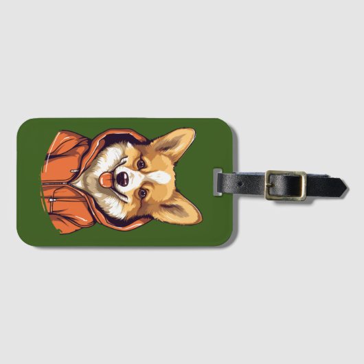 コーギおもしろい着用フード付きスウェットシャツ ラゲッジタグ (正面横)