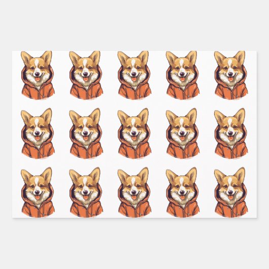 コーギおもしろい着用フード付きスウェットシャツ ラッピングペーパーシート (正面2)