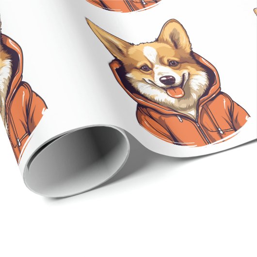 コーギおもしろい着用フード付きスウェットシャツ ラッピングペーパー (ロールコーナー)