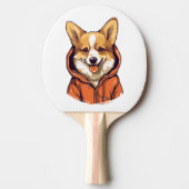 コーギおもしろい着用フード付きスウェットシャツ 卓球ラケット (正面)