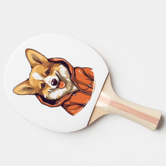 コーギおもしろい着用フード付きスウェットシャツ 卓球ラケット (横)