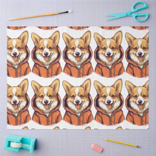 コーギおもしろい着用フード付きスウェットシャツ 薄葉紙 (クラフト)