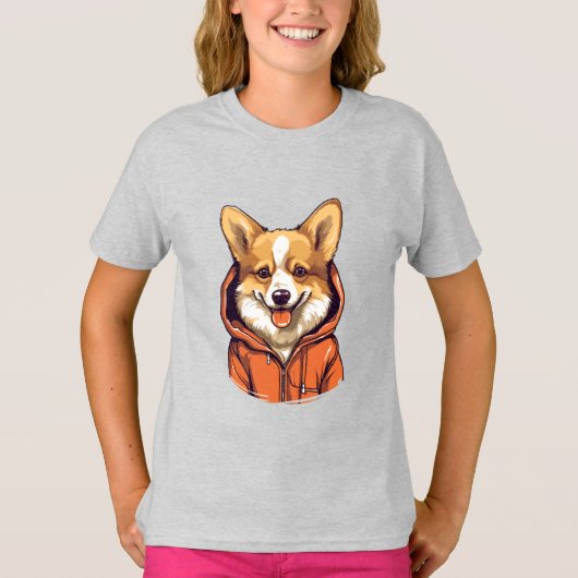 コーギおもしろい着用フード付きスウェットシャツ Tシャツ (正面)