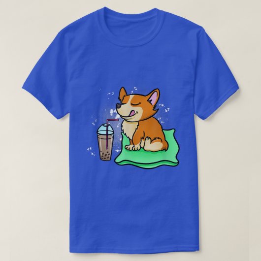 コーギおもしろい飲み棒茶バブルティードッグ恋人 Tシャツ (デザイン正面)