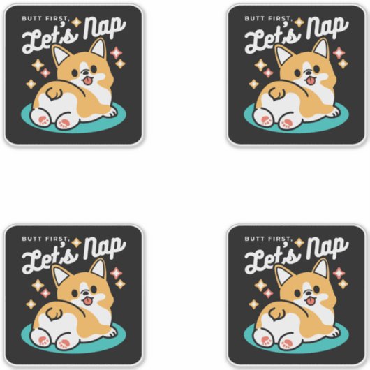 コーギお尻と昼寝ビーブス – かわいい眠り犬 シール (正面)