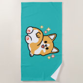 コーギお尻と昼寝ビーブス – かわいい眠り犬 ビーチタオル (正面)