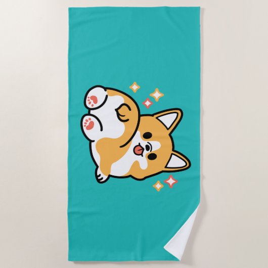 コーギお尻と昼寝ビーブス – かわいい眠り犬 ビーチタオル (正面)