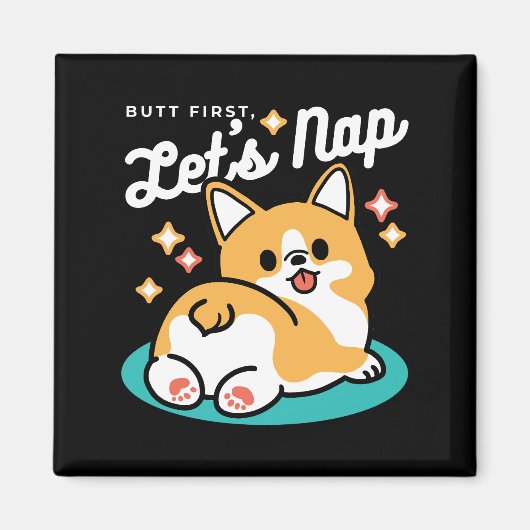 コーギお尻と昼寝ビーブス – かわいい眠り犬 マグネット (正面)