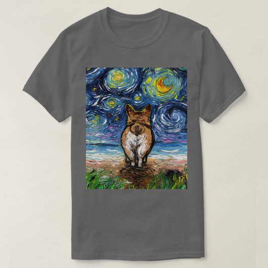コーギお尻オンビーチスターリーナイトドッグアートバイAj Tシャツ (デザイン正面)
