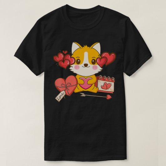 コーギかわいいスバレンタインデーかわいいドギー子犬VDay Tシャツ (デザイン正面)