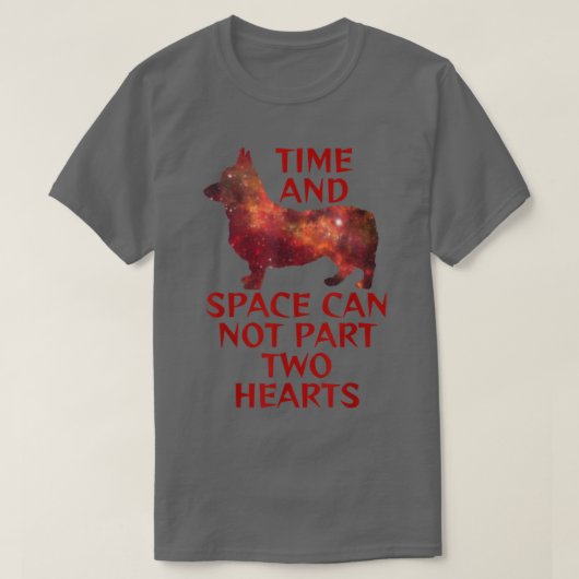 コーギかわいい時間と宇宙はパーツハート Tシャツ (デザイン正面)