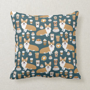 コーギとコーヒーピロー – かわいいコーギフト クッション