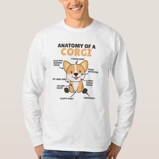 コーギのかわいい犬の子犬の解剖学おもしろい Tシャツ (正面)
