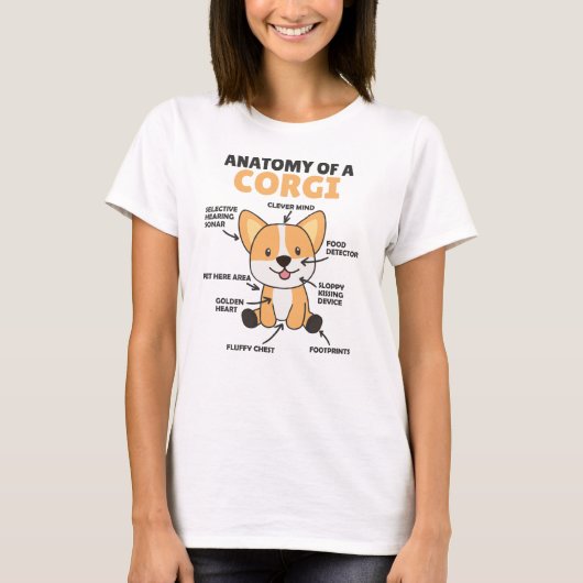 コーギのかわいい犬の子犬の解剖学おもしろい Tシャツ (正面)