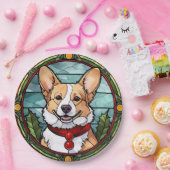 コーギのステンドグラスのクリスマス ペーパープレート (パーティー)