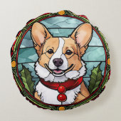 コーギのステンドグラスのクリスマス ラウンドクッション (裏面)