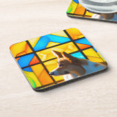 コーギのステンドグラスの栄光を明るく照明アップ コースター (左側)