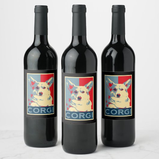コーギのファンのためのコーギアートドッグアート ワインラベル (ボトル)