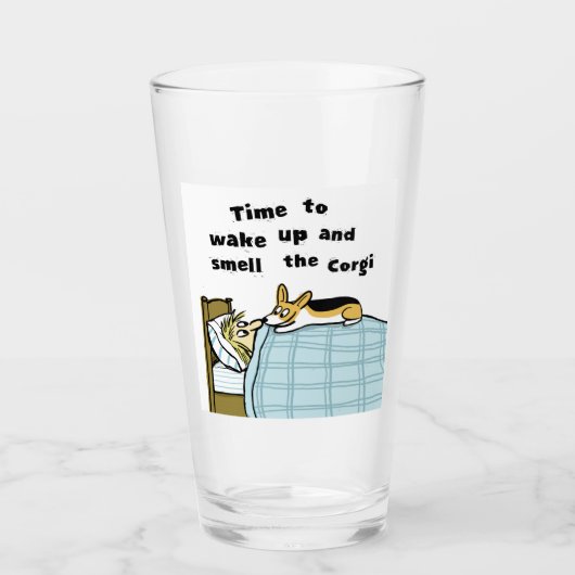 コーギの匂いを嗅いで目を覚ます時間 |おもしろい犬 タンブラーグラス (正面)