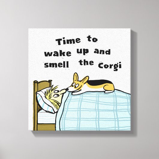 コーギの匂いを嗅いで目を覚ます時間 キャンバスプリント (正面)