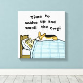 コーギの匂いを嗅いで目を覚ます時間 キャンバスプリント (インサイチュ (ウッドフロア))