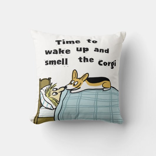 コーギの匂いを嗅いで目を覚ます時間 クッション (正面)