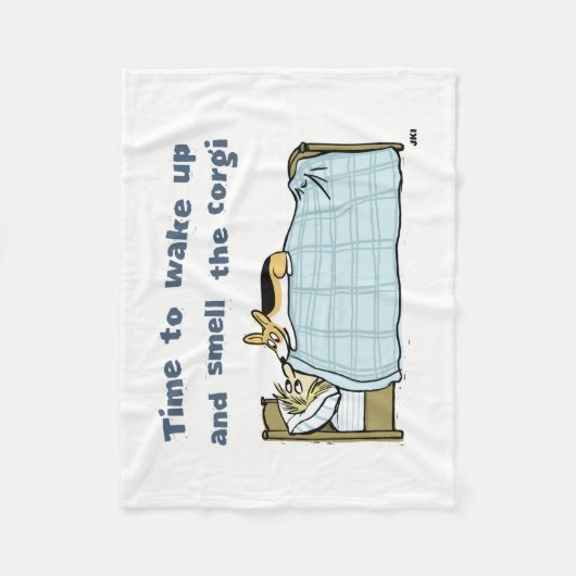 コーギの匂いを嗅いで起きる | おもしろい犬漫画 フリースブランケット (正面)