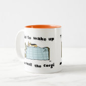 コーギの漫画を目を覚ましおもしろいた ツートーンマグカップ (正面左)