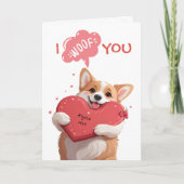 コーギよくはしゃぐアイウォフユー赤いハートドッグバレンタイン カード (正面)