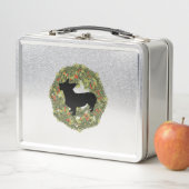 コーギをリースで見上げる影のシルエット メタルランチボックス (インサイチュ)