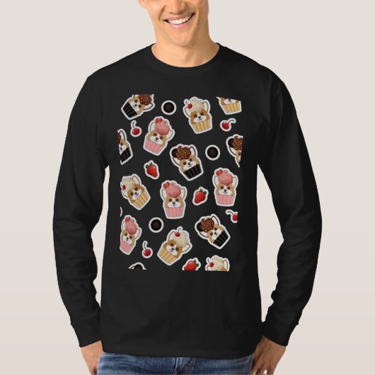 コーギアイスカップケーキパターン Tシャツ (正面)