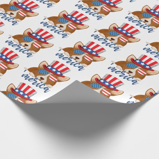 コーギアメリカハット愛国的なスターとストライプ ラッピングペーパー (角)