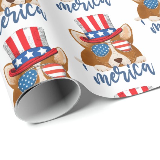 コーギアメリカハット愛国的なスターとストライプ ラッピングペーパー (ロールコーナー)